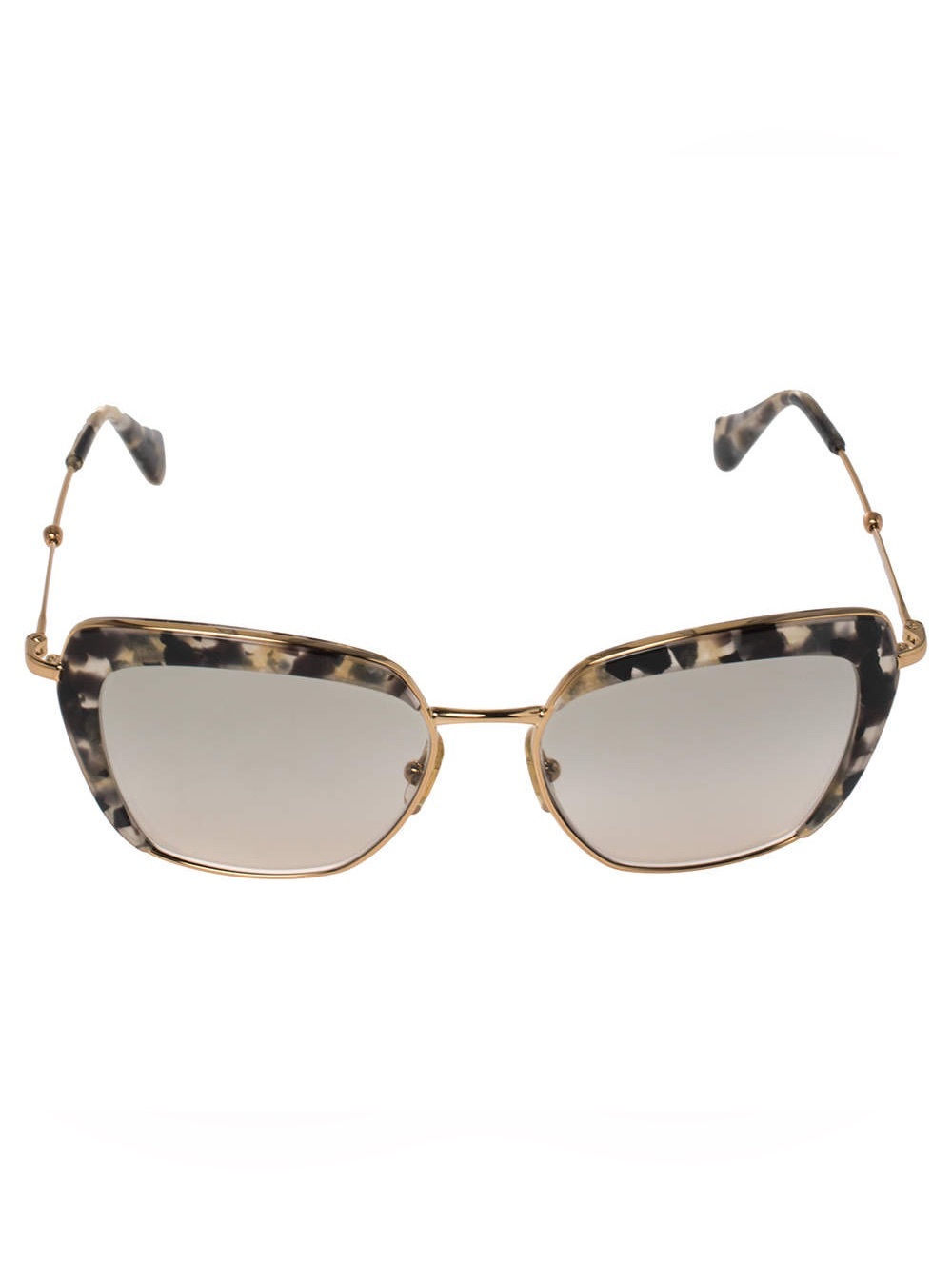 NEW!!Miu Miu Gold Frame Tortoiseshell-Trim Sunglasses with Gray Lenses